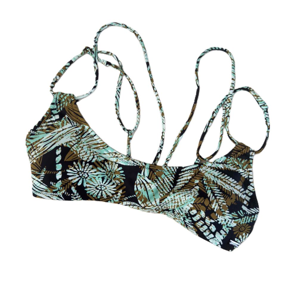 Volcom Strappy Halter Neck Removable Pads Triangle Bikini Black Top M Medium
